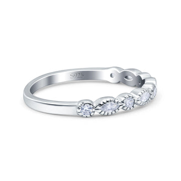 Half Eternity Band Marquise Round Simulated Cubic Zirconia 925 Sterling Silver (2.5mm)